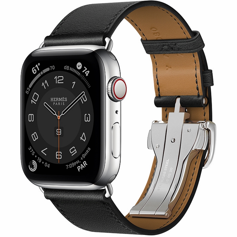 Apple Watch Hermès S6 44mm (Cellular) Silver Stainless Steel Case / Noir Single Tour Deployment Buckle