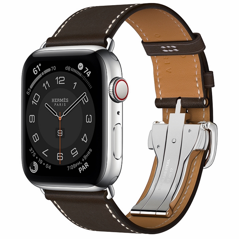 Apple Watch Hermès S6 44mm (Cellular) Silver Stainless Steel Case / Ébène Single Tour Deployment Buckle