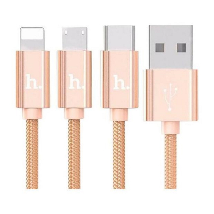 Кабель USB - Lightning + MicroUSB + Type C / HOCO X2 / 1M 