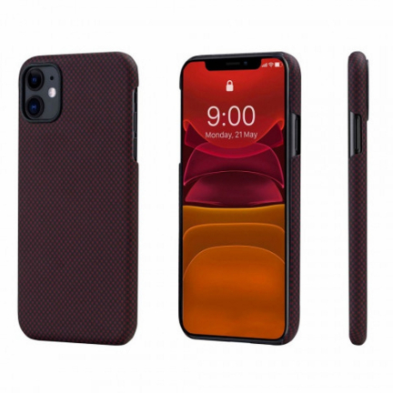 Чехол iPhone 11 Pitaka Черно-Красный (мелкое плетение)/Кевлар (арамид)