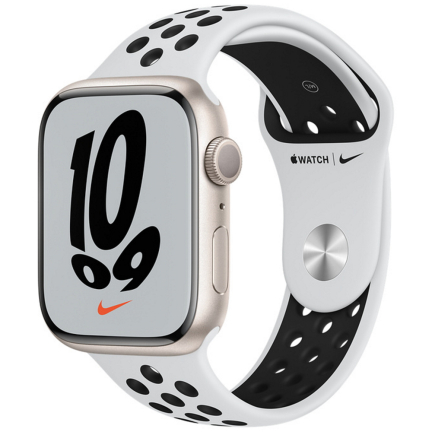 Apple Watch S7 NIKE 45mm Starlight Aluminum Case / Platinum/Black Nike Sport Band
