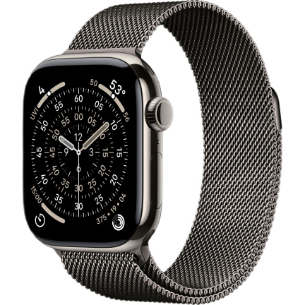 Apple Watch 11 46mm Steel Natural Titanium Case with Slate Milanese Loop