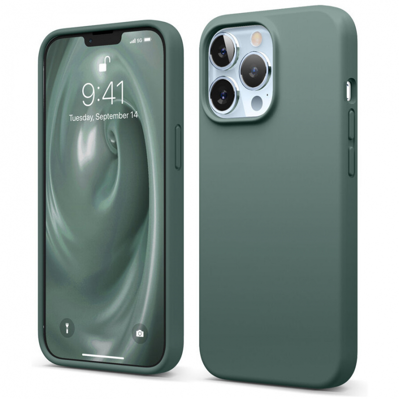 Чехол iPhone 13 Pro Elago Silicone Midnight Green Green (Зелёный)